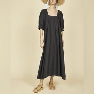 Hunter Bell Waverly Dress Onyx Black Maxi Square Neck Puff Sleeve Woman’s Size S